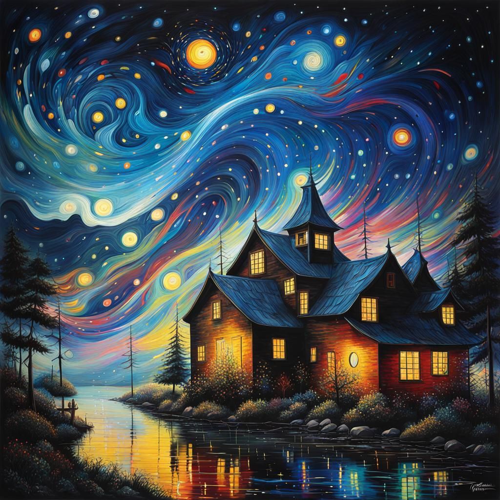 Intertwined Souls: Starry Night in Abstract Expressionism