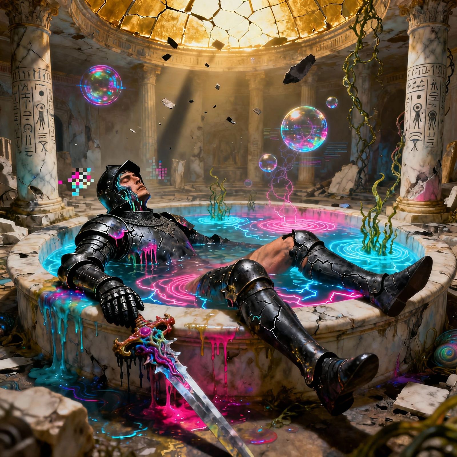 Tired Black Knight in Alien Roman Bath