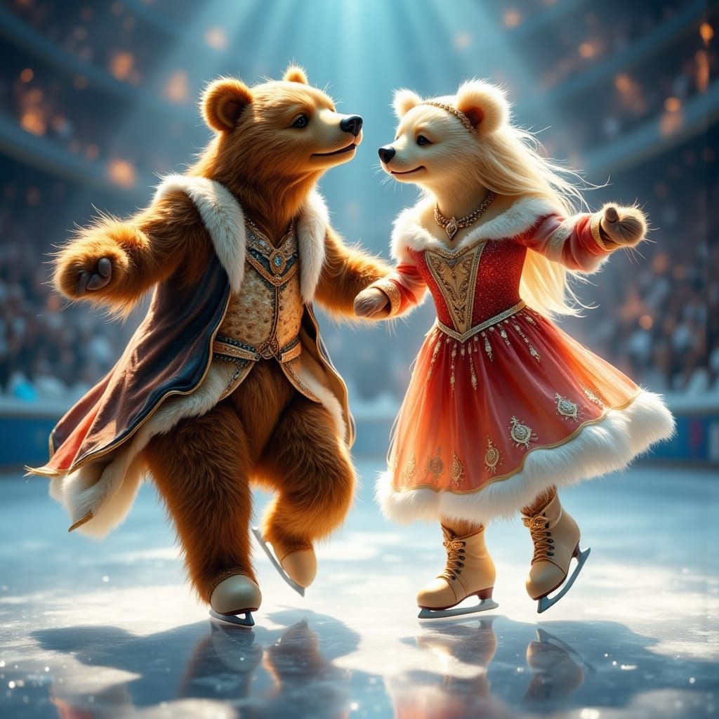 Bears Dancing on Ice in Art Nouveau Style