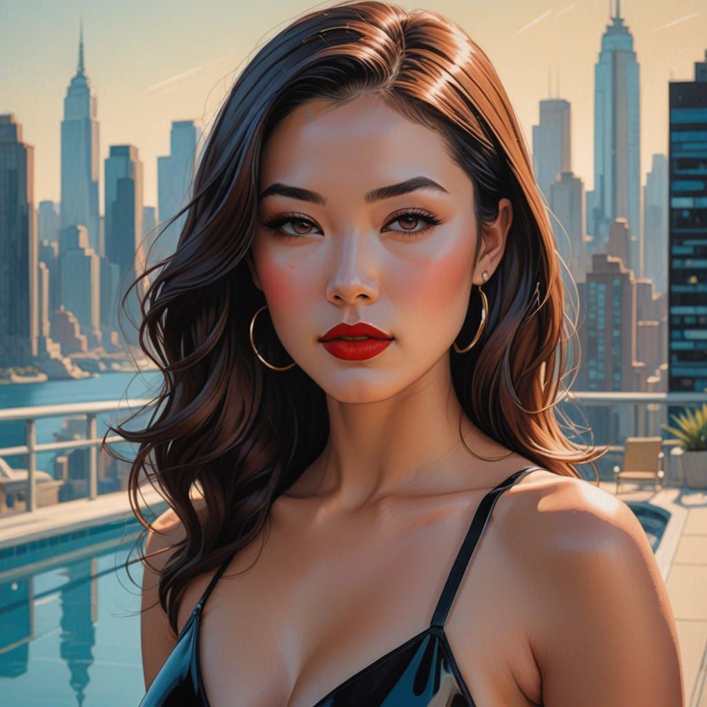 Elegant Portrait of a Woman in a Bold Red Lipstick and High-...