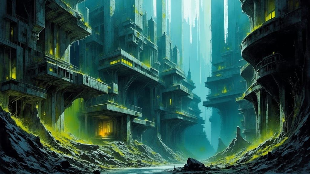 Overgrown Alien Industrial Plant in Matte Style