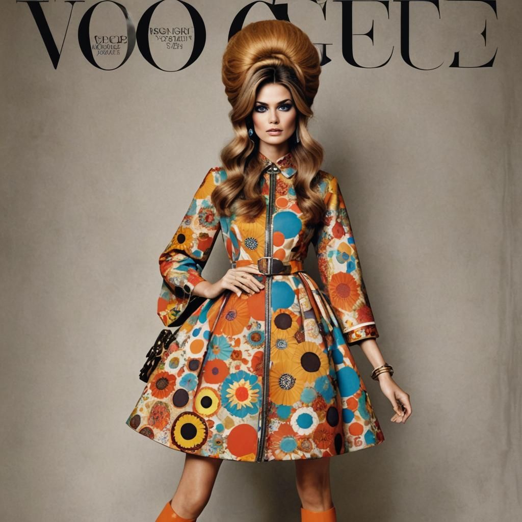 Vogue Cover: Hippie Supermodel in 1960s Fashion