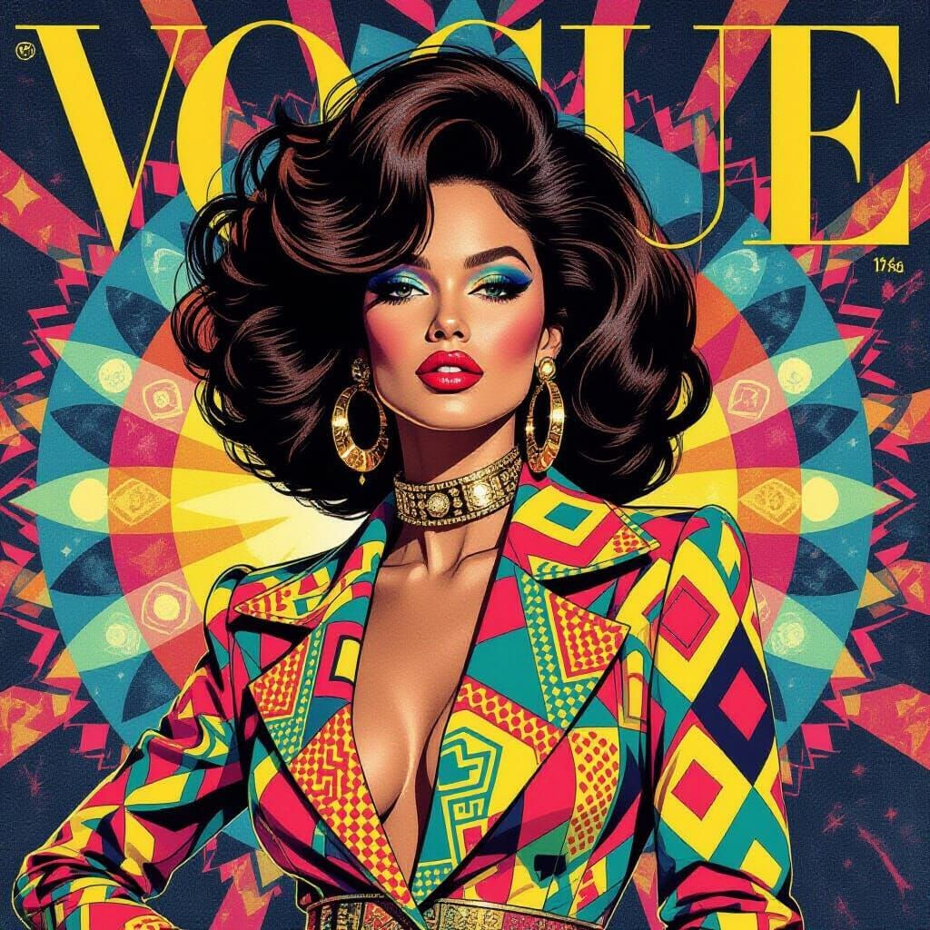 1970s Fashion Model with Geometric Patterns and Psychedelic ...