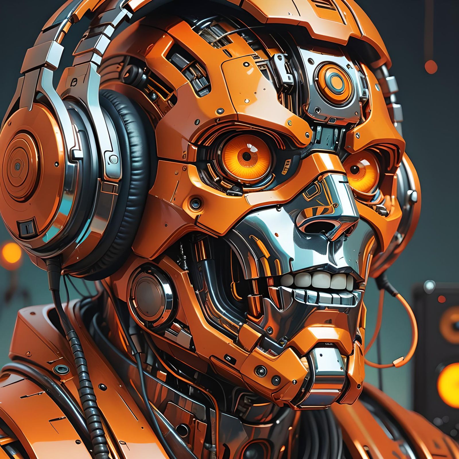 Happy Chrome Mecha DJ in Hyper-Detailed Manga Style