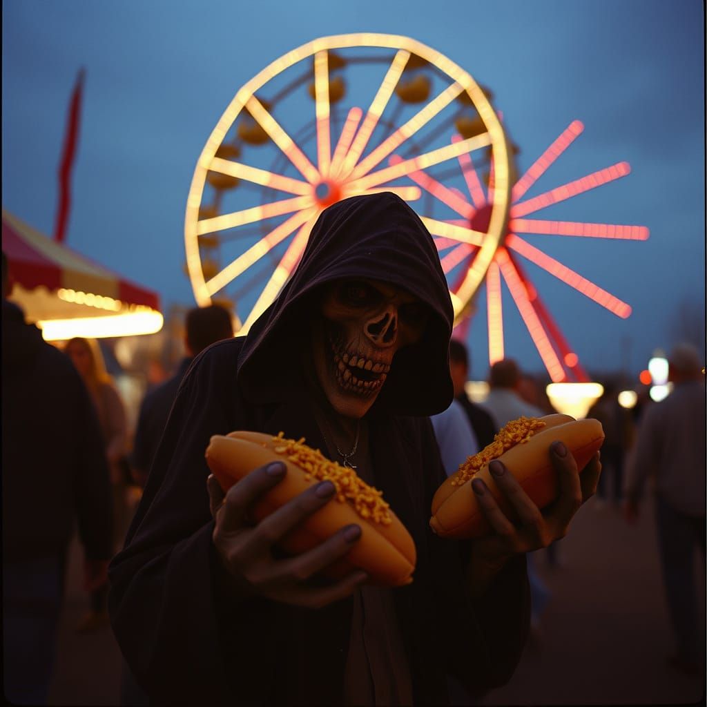 Ghoul Enjoys Corn Dog at Haunted Harvest Festival