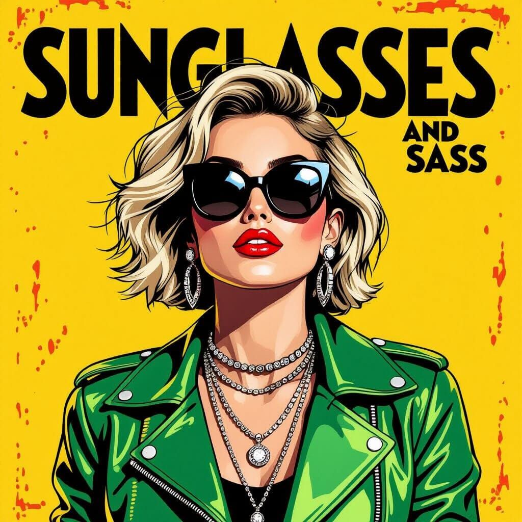Pop Art Woman with Sunglasses in Vintage Style