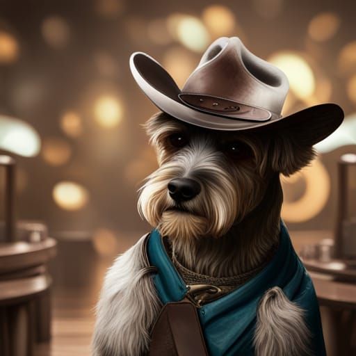 Miniature Schnauzer Cowboy in Wild West Saloon