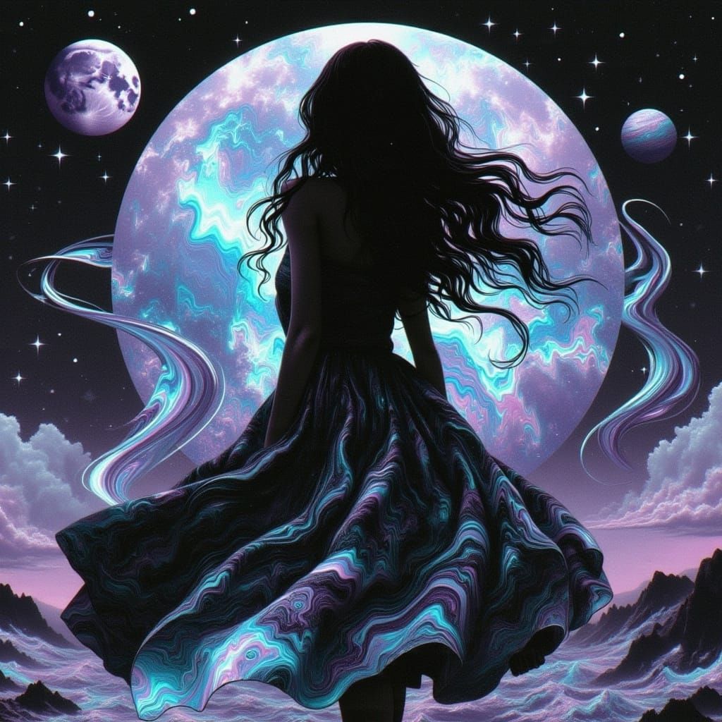 Cosmic Goddess With Orbiting Stars Skirt