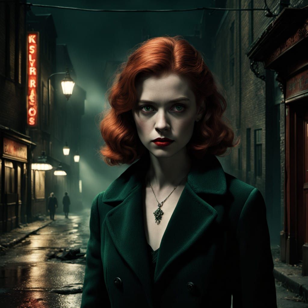 Enigmatic Femme Fatale in Film Noir Style