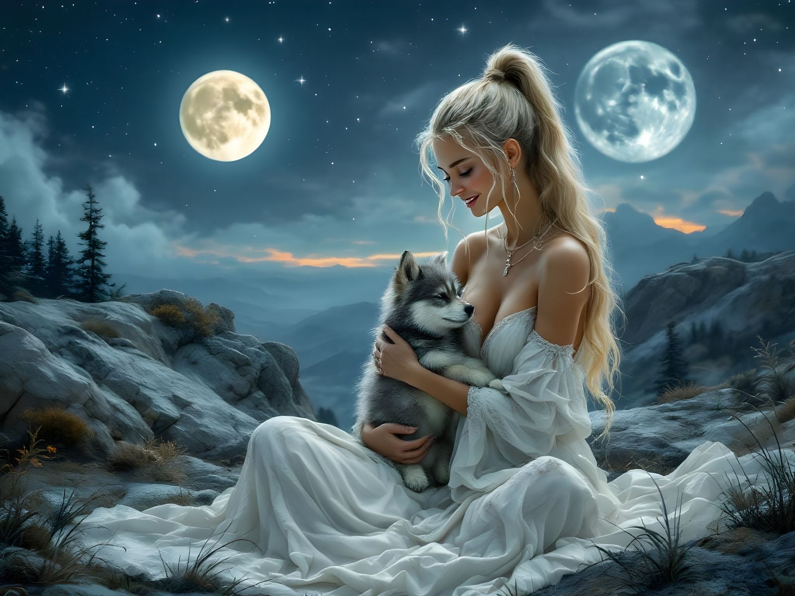 Norse Goddess Sjöfn with Wolf Pup Portrait