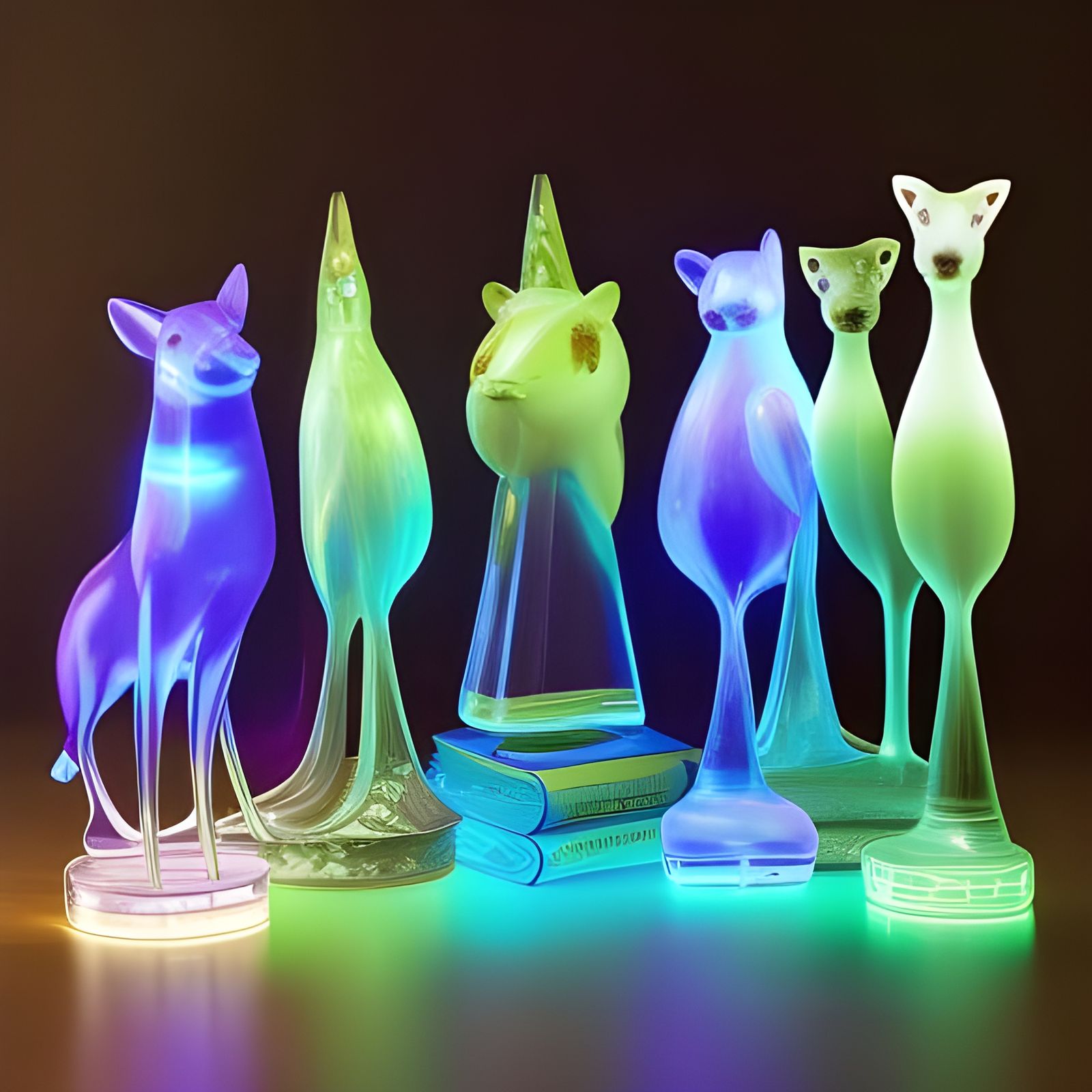 Glowing Uranium Glass Animal Figurines in Hyperrealistic Det...