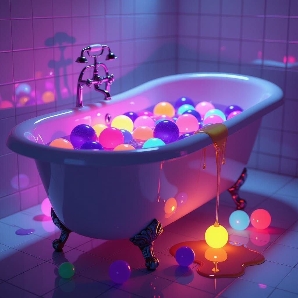 Psychedelic Neon Marbles in Amethyst Bathtub