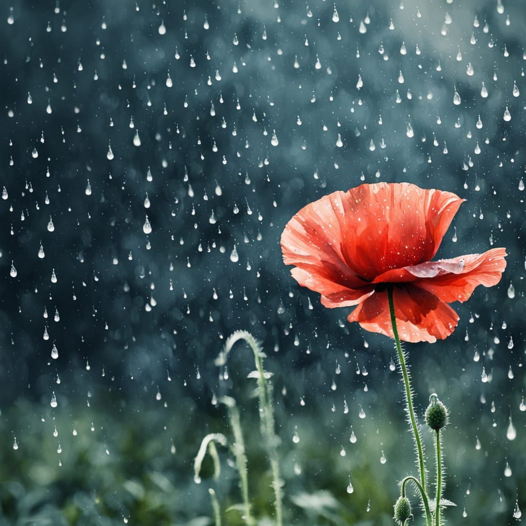 Monochromatic Blue Poppy Watercolor Painting