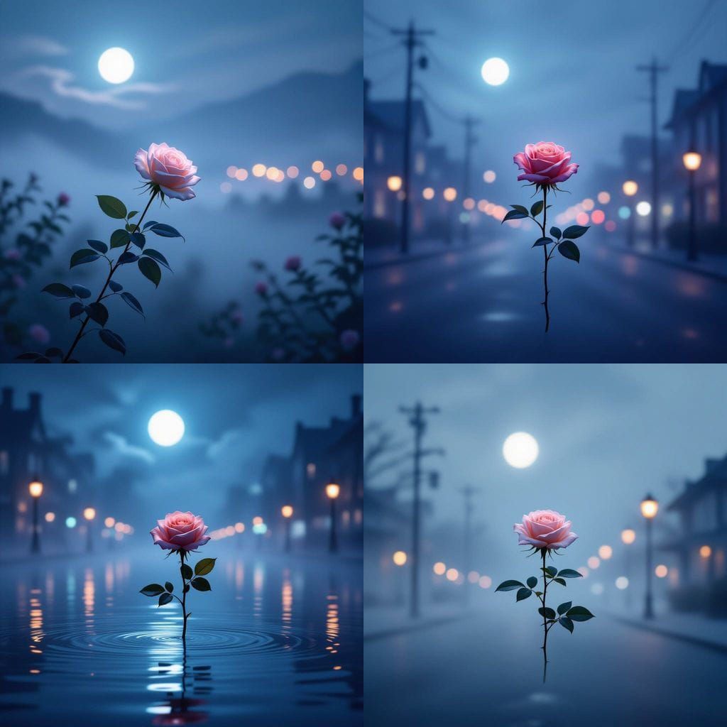 Glowing Rose in Misty Night Landscape Album Cover