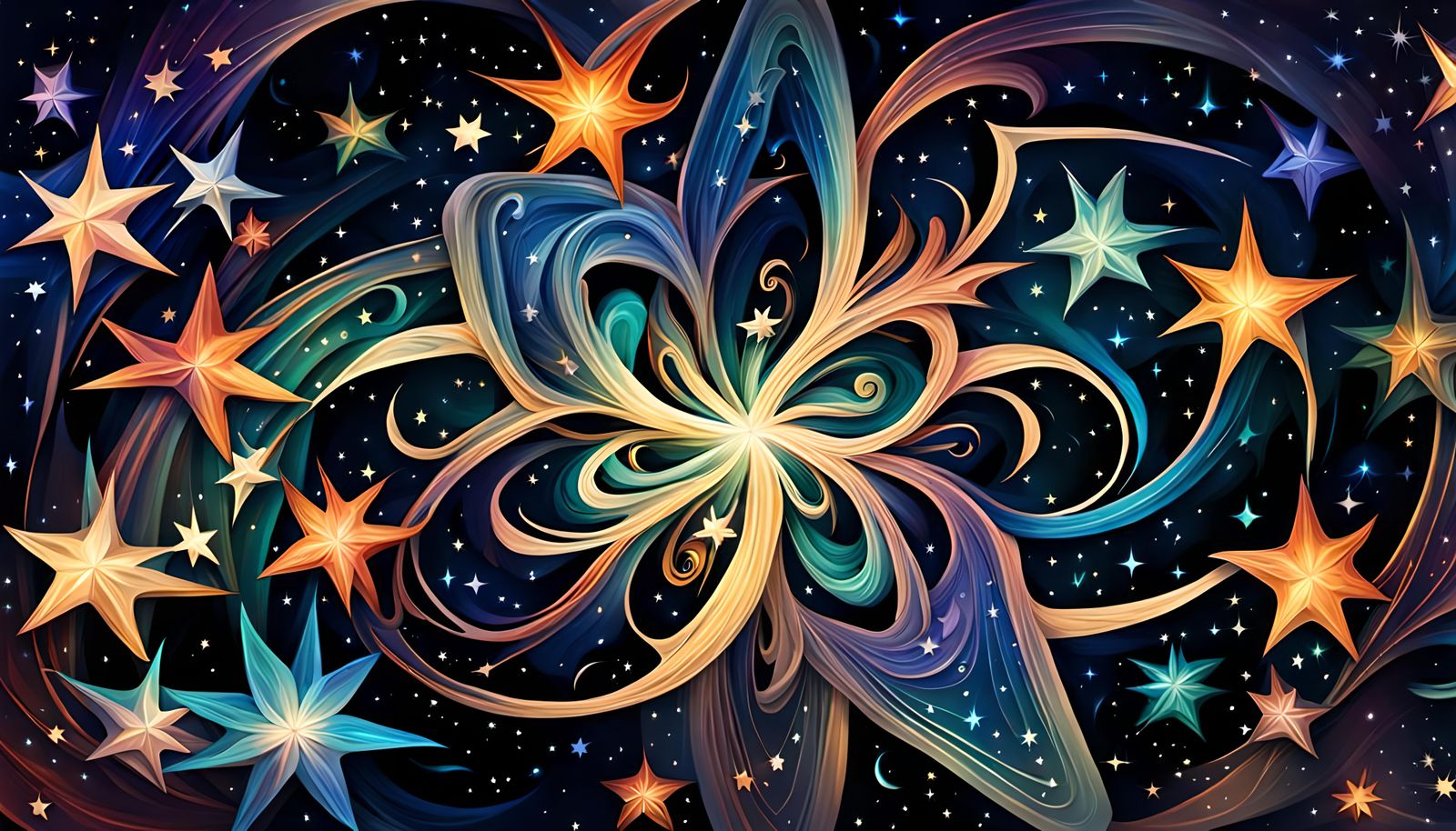 Iridescent Star Cluster in Impasto Oil Paint Style