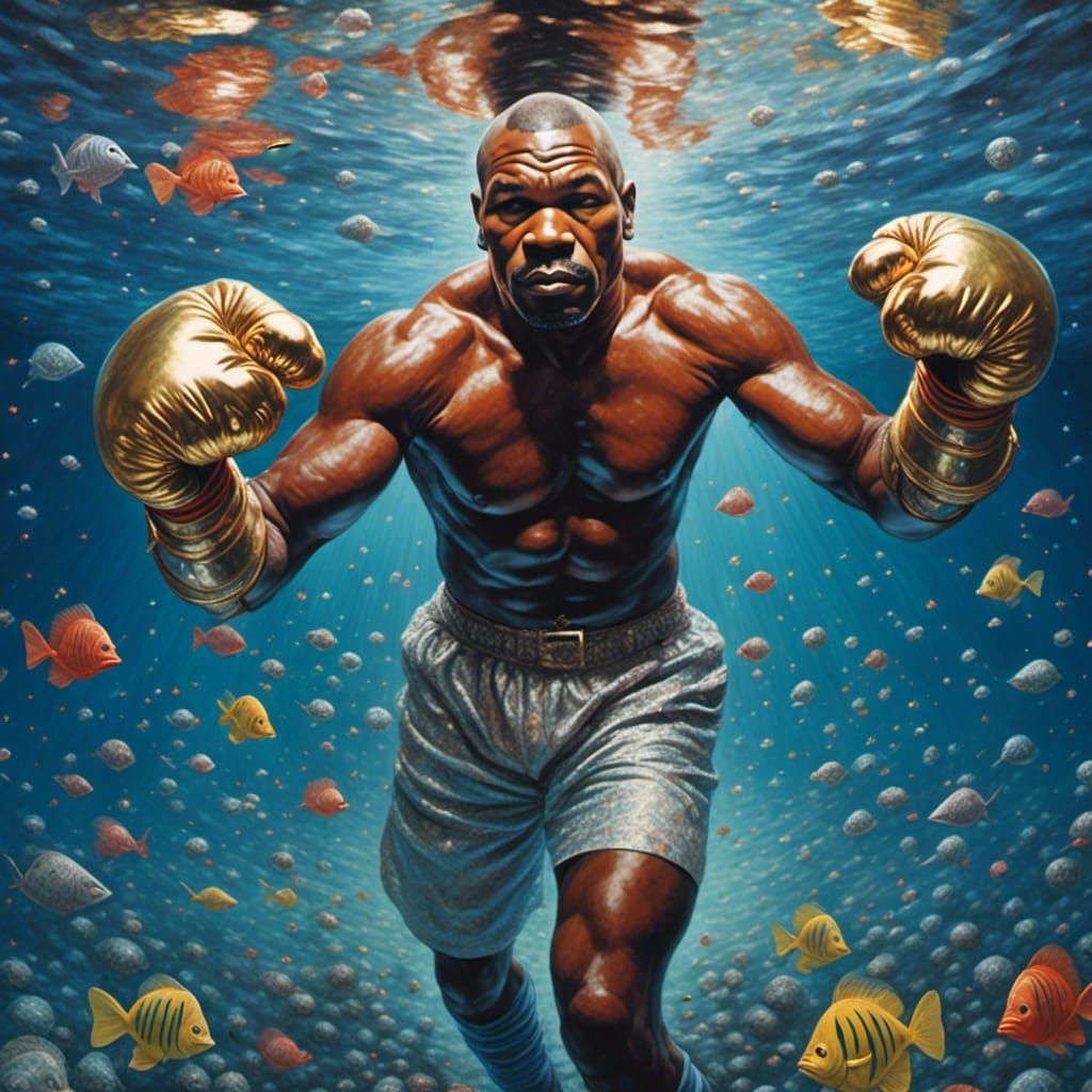 Mike Tyson Walking on Water: Surreal Biopunk Portrait