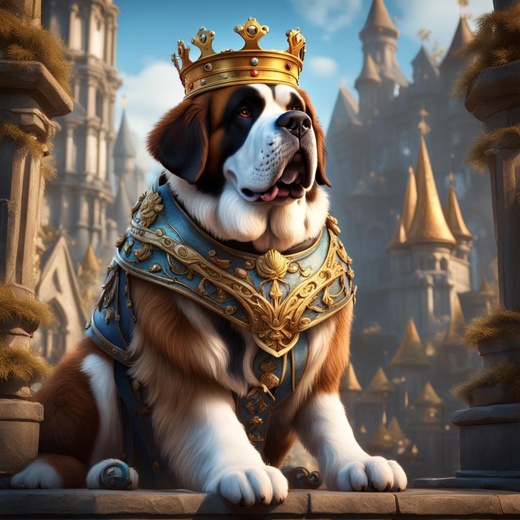 A Saint Bernard wearing a kings crown Dressed like King Edwa...