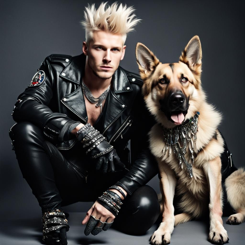 Punk Fashion Model with German Shepherd