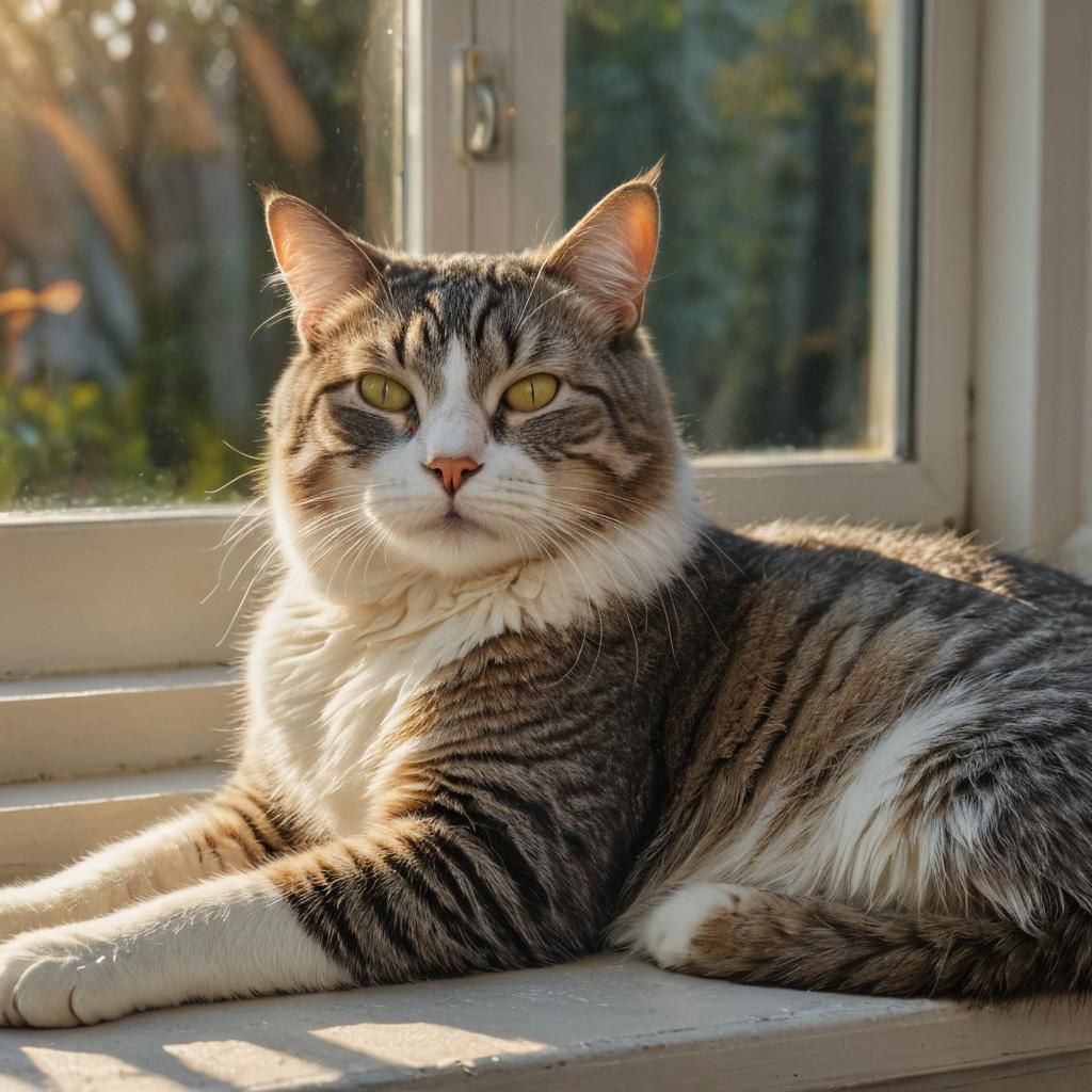 Hyper-Realistic Tabby Cat Napping in Sunlight