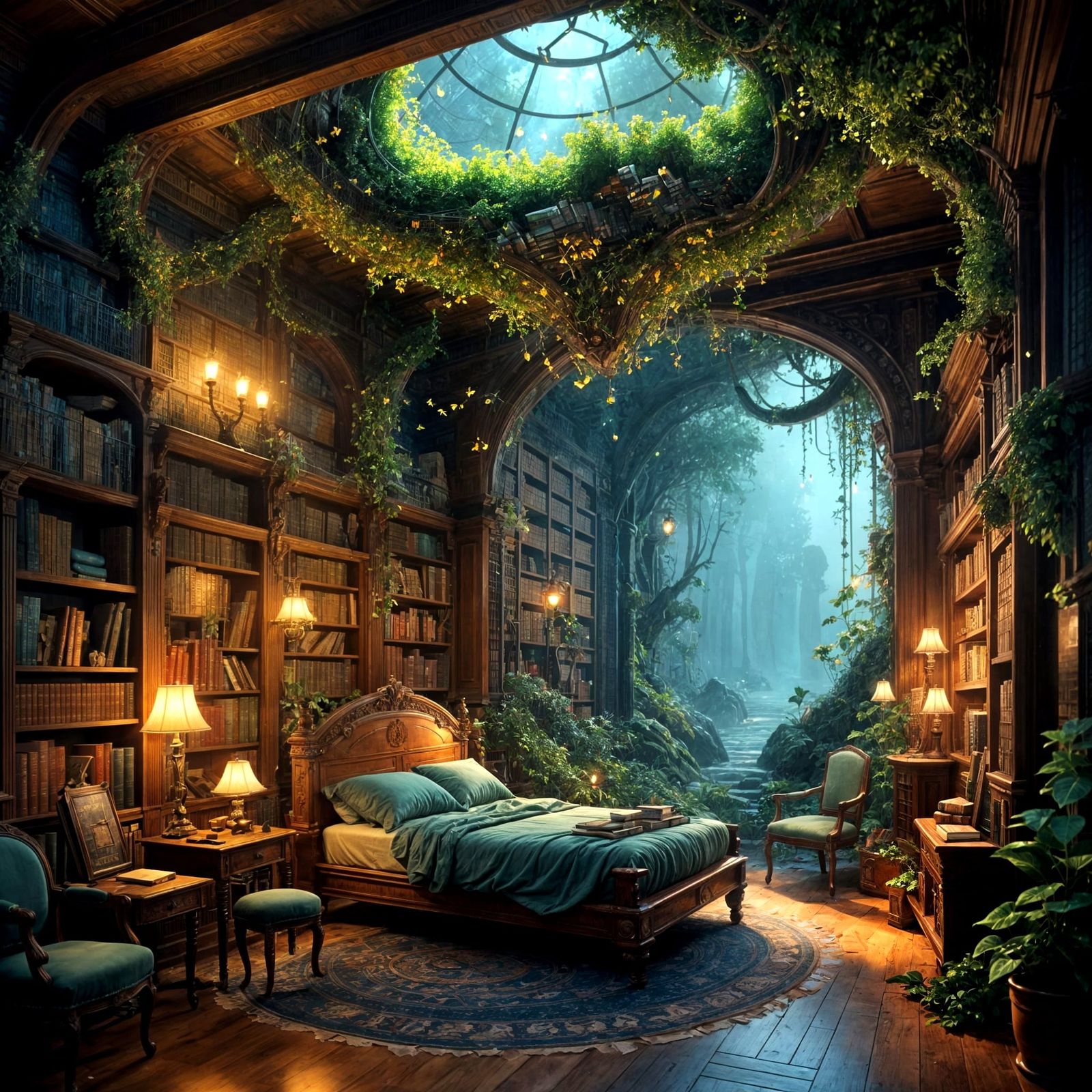 Magical Library Scene Rises from Giant Open Book