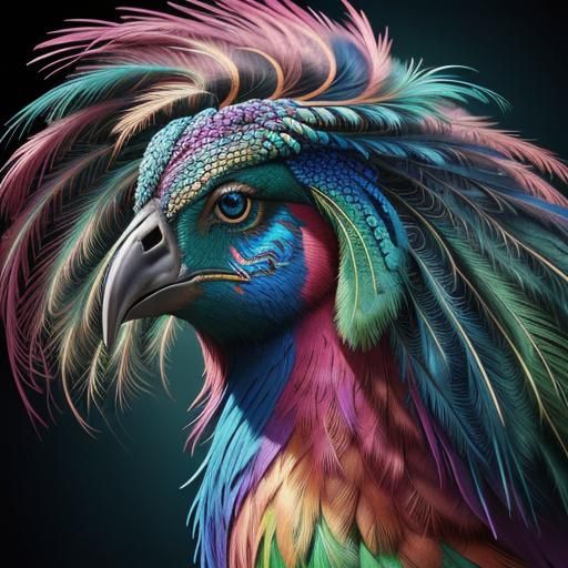 Peacock Haired Woman Portrait in Hyperrealistic Style