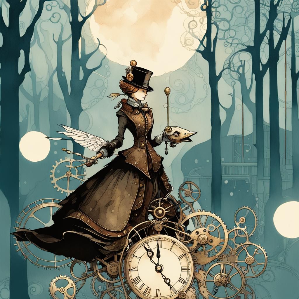Clockwork Bird in Victorian Steampunk Style