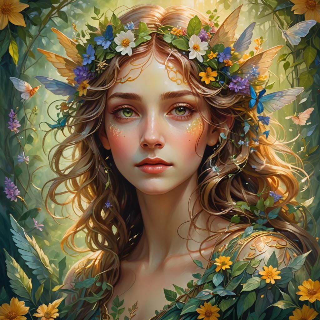 Summer Fae Portrait in Art Nouveau Style