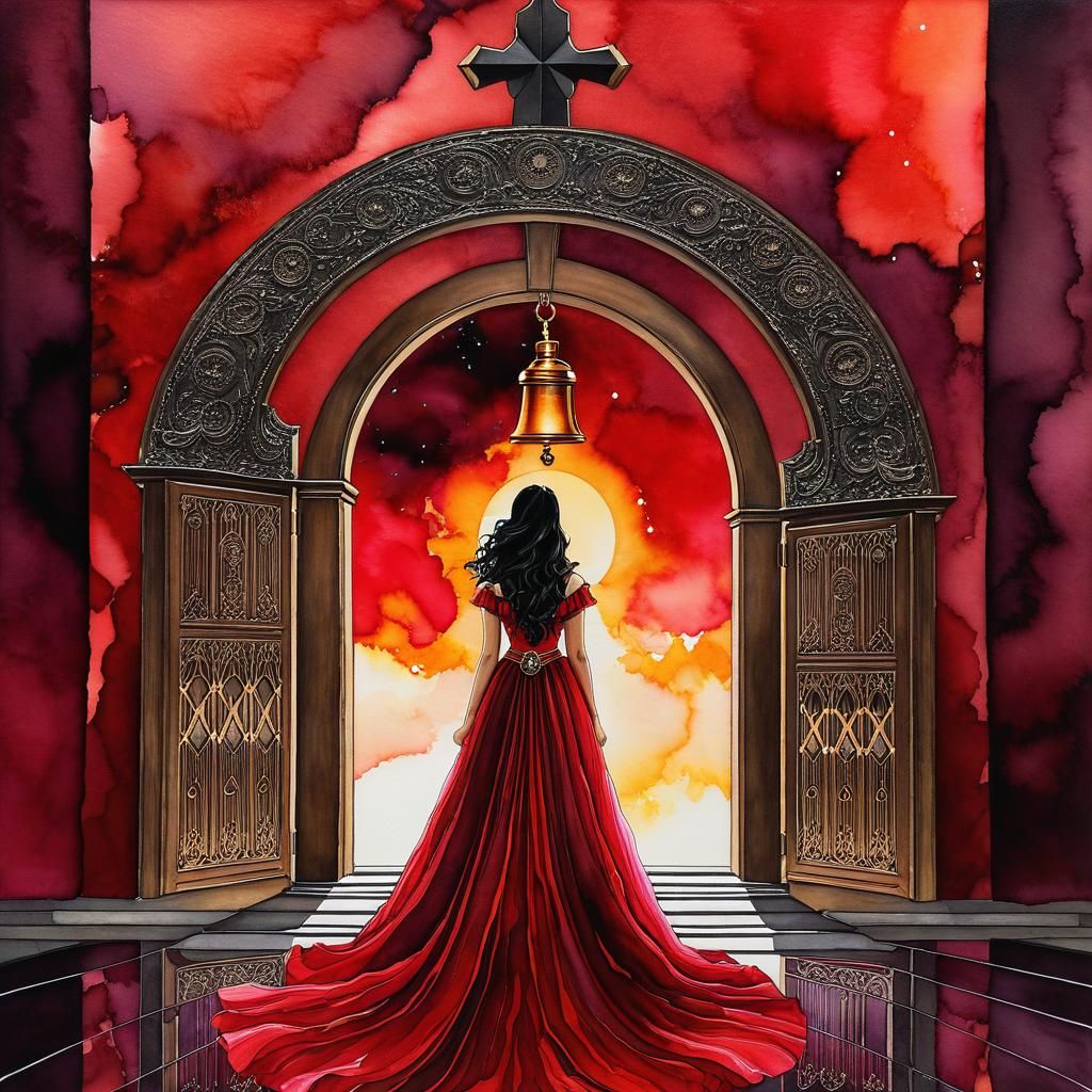 Surreal Doorway in Red Hues: An Auroracore Scene