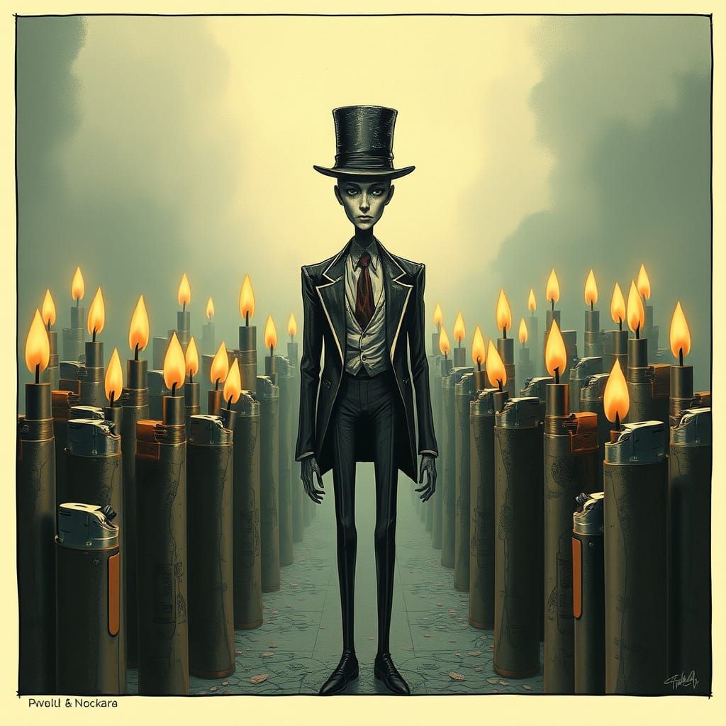 Matchstick Villain in Dystopian Industrial Setting