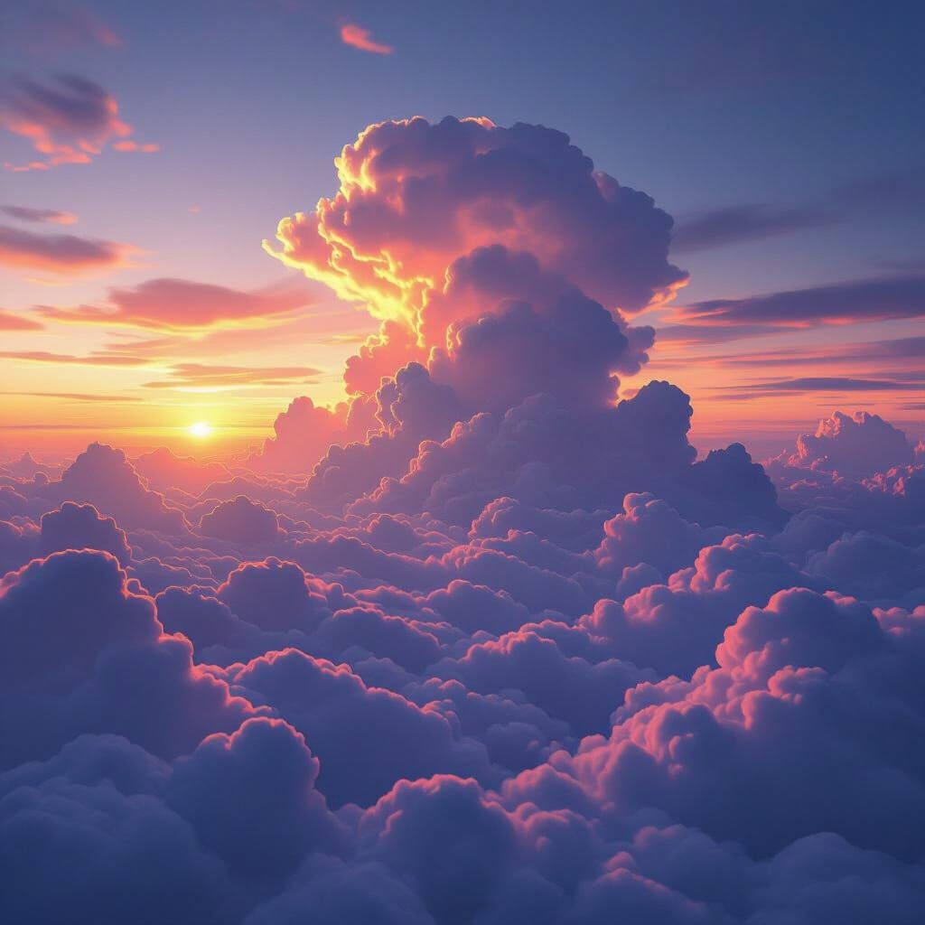 Dramatic Cumulonimbus Clouds at Sunset in 3D