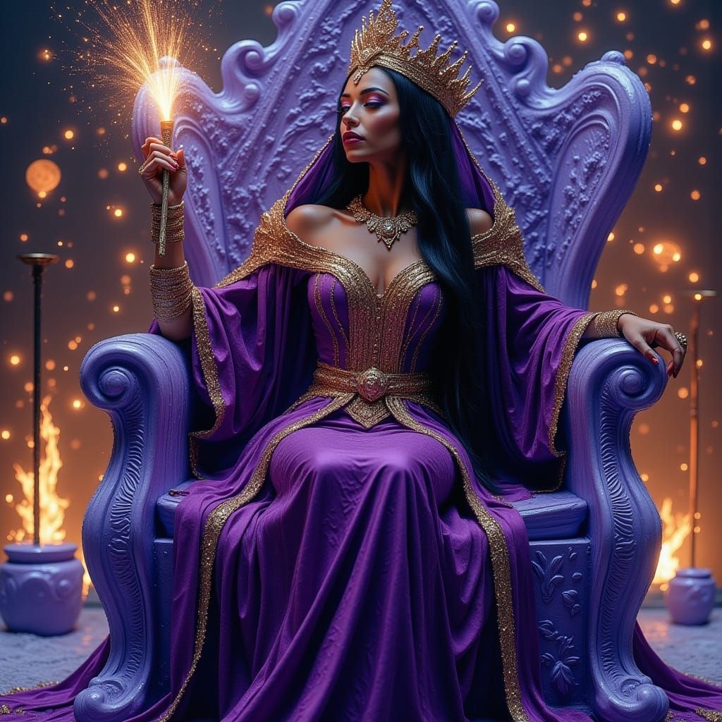 Regal Mocha Queen on Ice Throne, Hyperrealistic Art