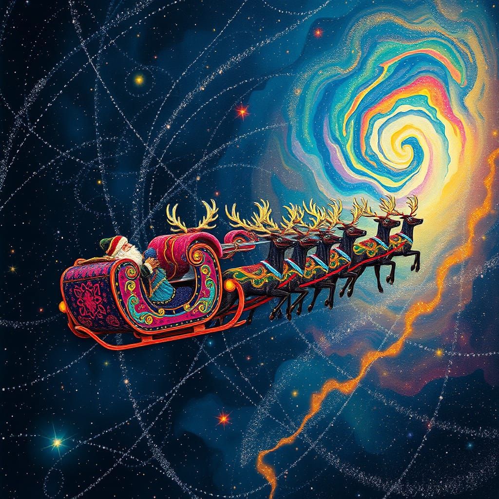 Majestic Santa Sleigh in Cosmic, Psychedelic Style
