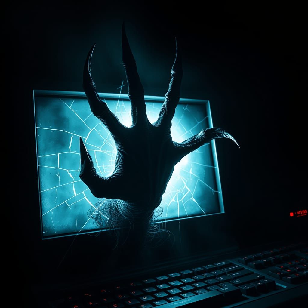 Demonic Hand Emerges from Computer Screen
