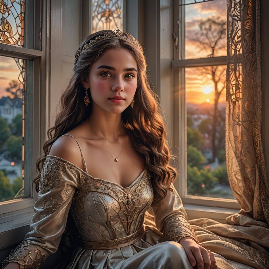 Princess at Sunset: Hyperrealistic 64 Megapixel Image