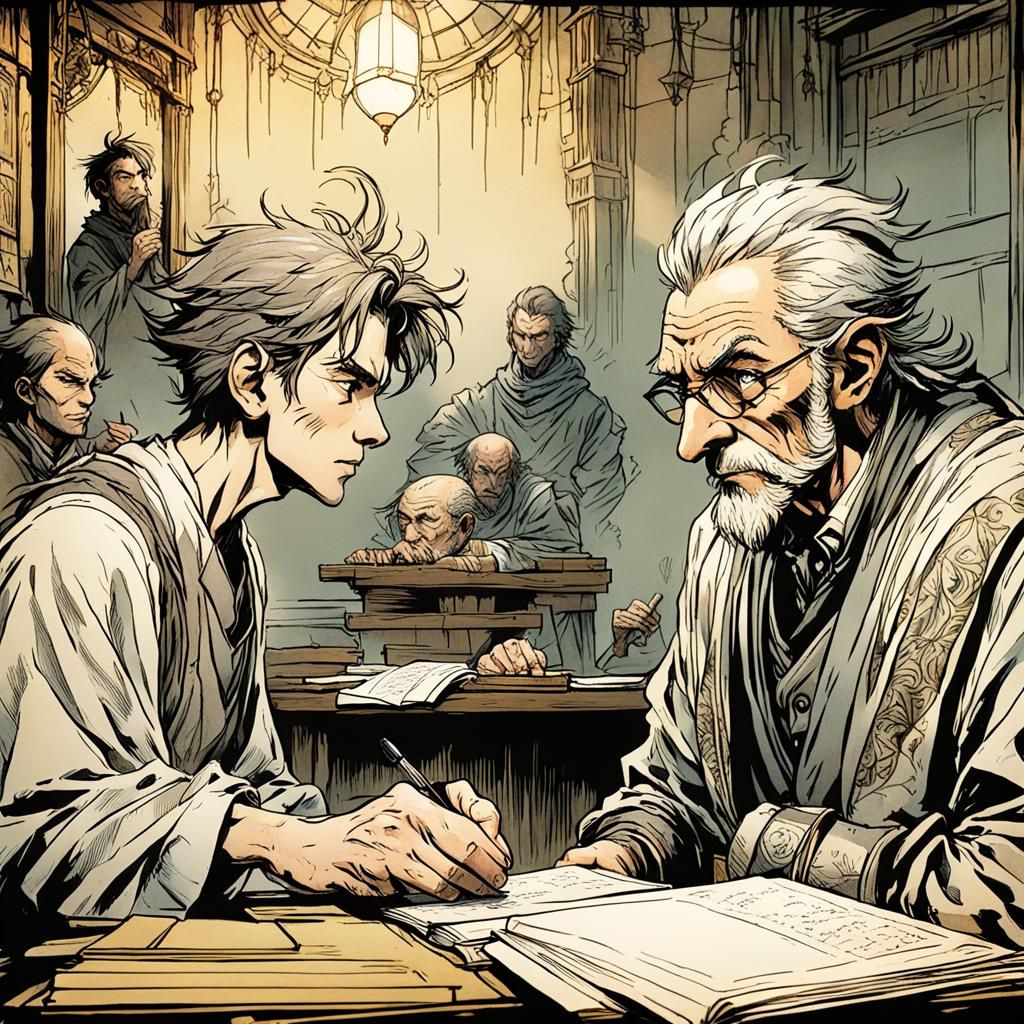 Attentive Student Listens to Teacher, Cel-Shaded Anime Art