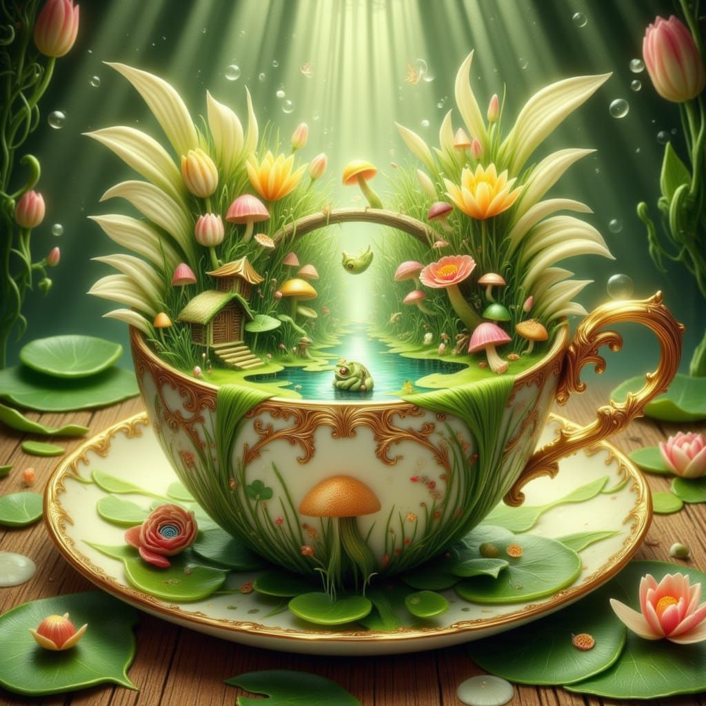 Frog Prince's Lily Pad Kingdom in Teacup