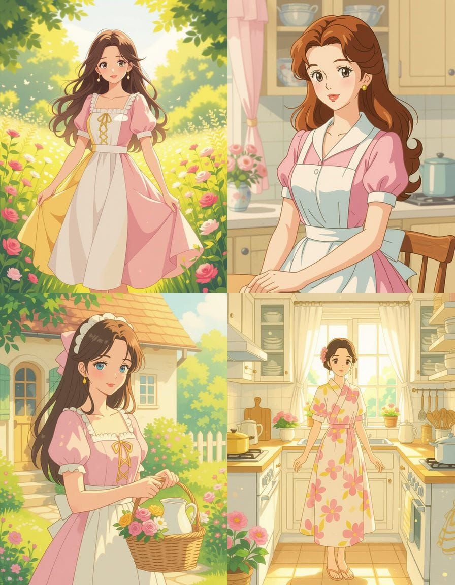Beautiful Anime Lady in Pale Pink, Yellow, and White