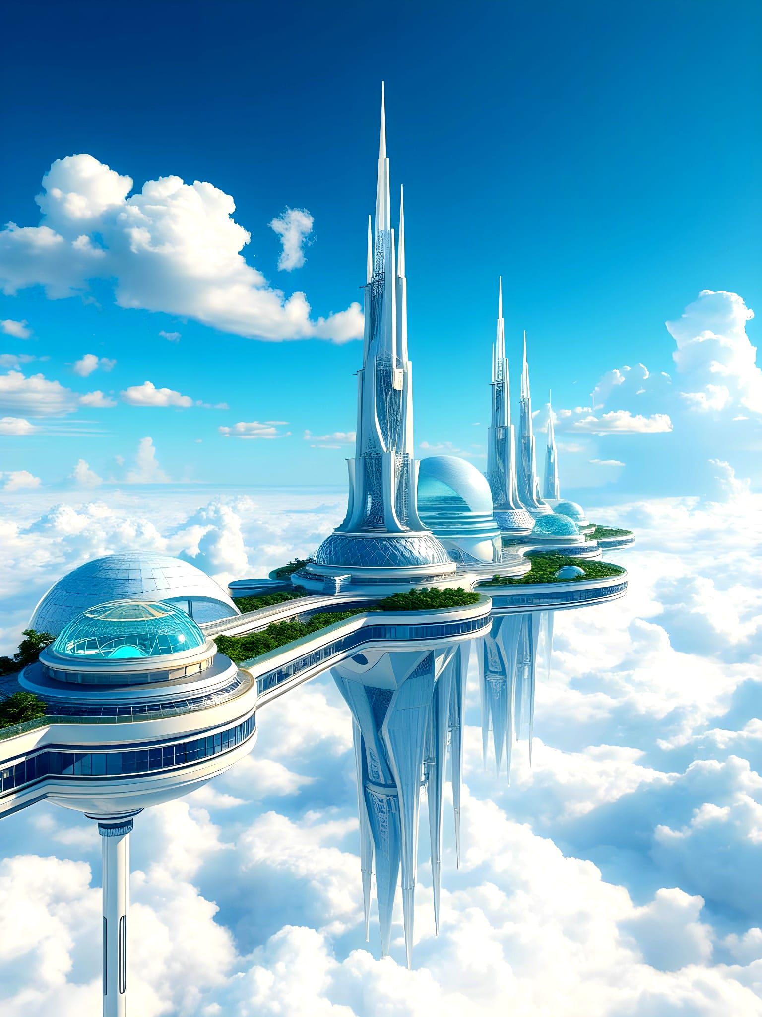 Ethereal Solarpunk Metropolis in the Skies