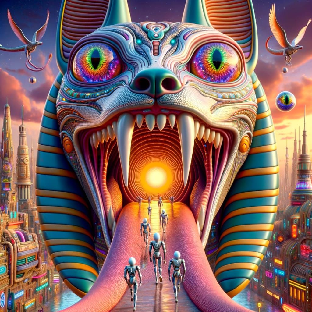 Psychedelic Anubis Portal Head in Robot Metropolis