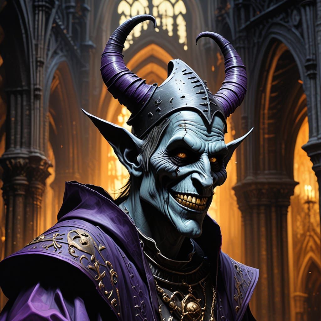 Haunting Jester Dances in Gothic Cathedral, Dark Fantasy Art