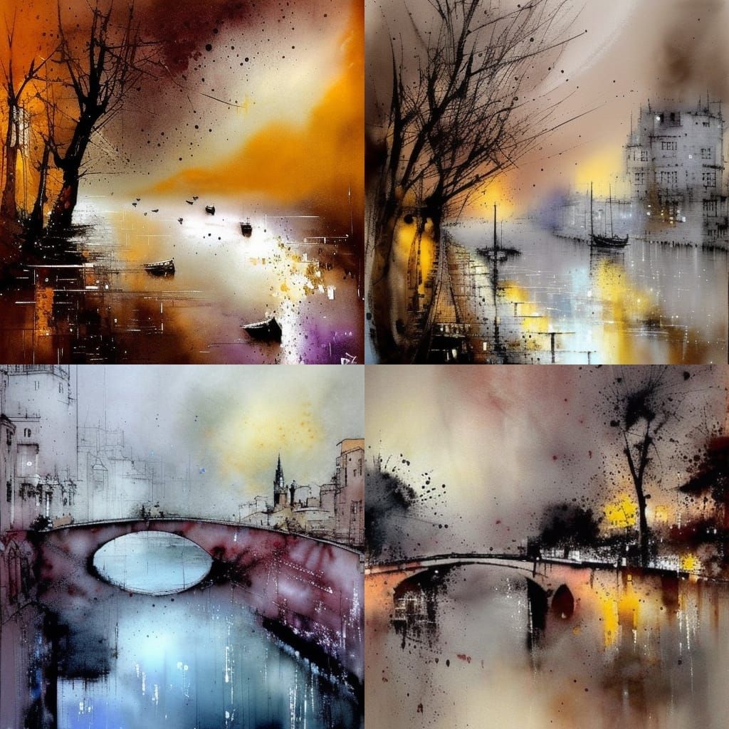 Abstract Watercolor Landscape with Fluid Textures