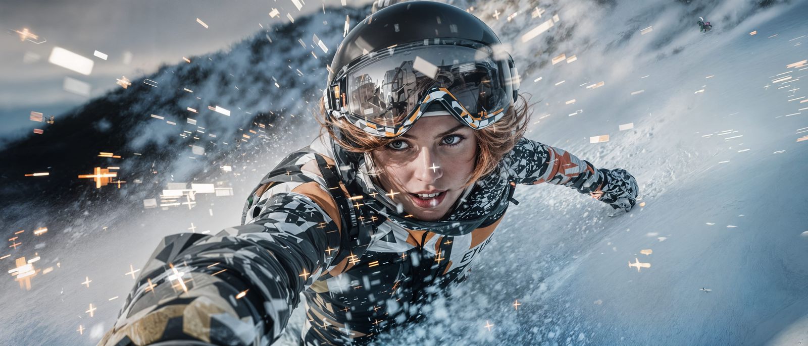 Hyperrealistic Snowboarder in Motion, Cinematic Mountain Lan...