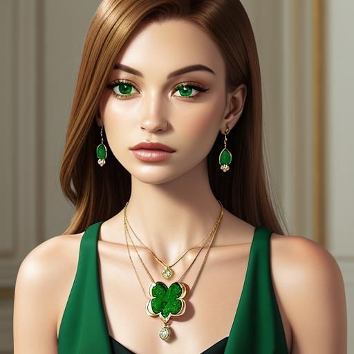 Emerald and Diamond Clover Pendant on Gold