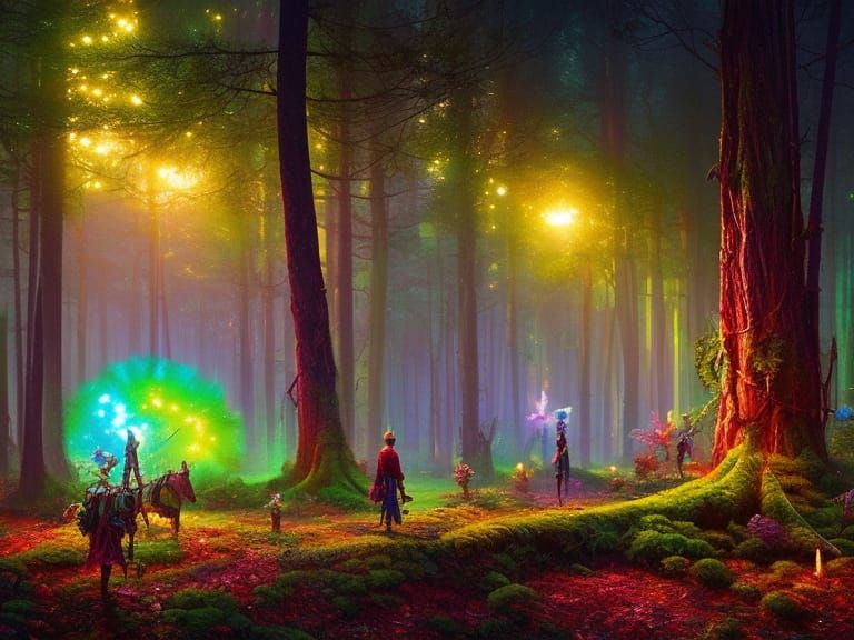 Enchanted Psychedelic Forest with Fairies and Goblins