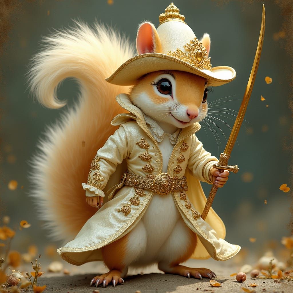 Elegant Squirrel Musketeer in Ivory and Gold