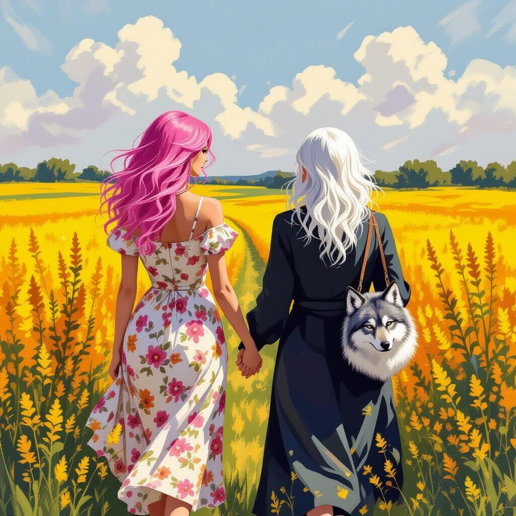 Women in Golden Field, Van Gogh Style