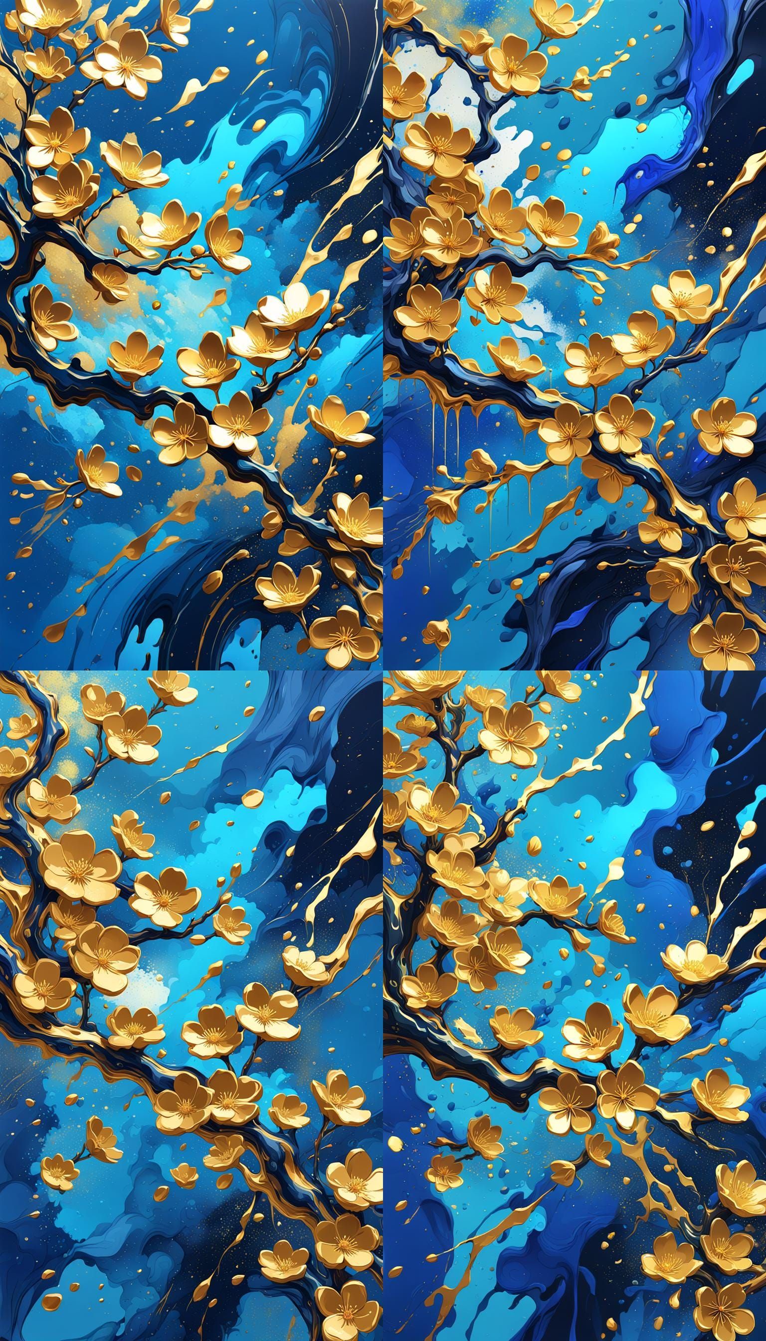 Abstract Golden Sakura Flower in Graffiti Art Style
