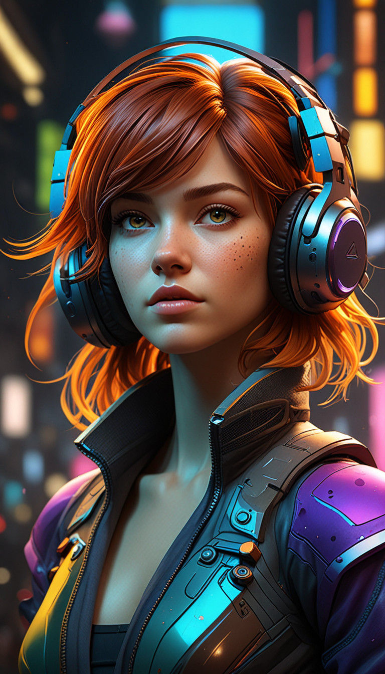 Digital Portrait of April O'Neil in Cyberpunk Newsroom