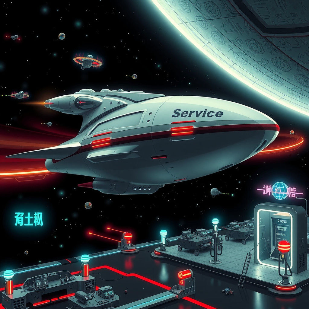 Futuristic Space Station in Cartoon Style