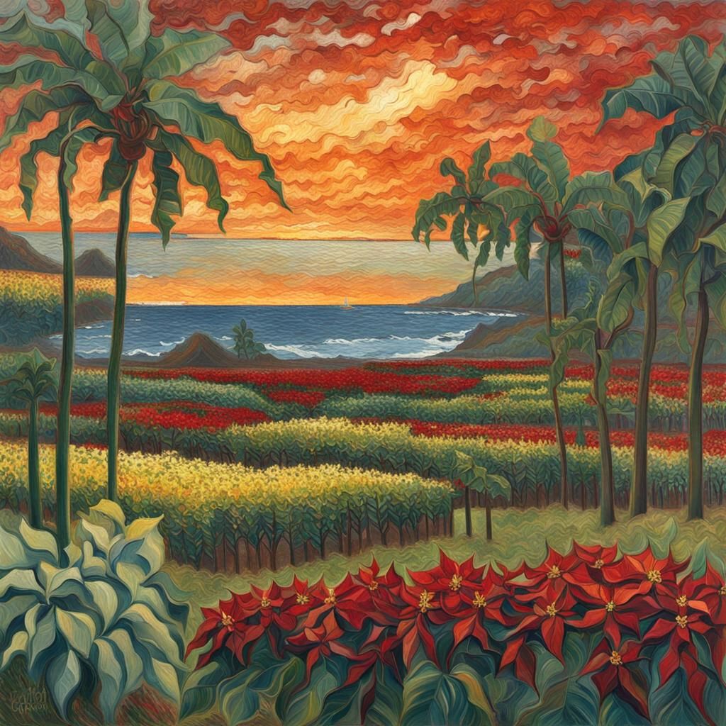 Poinsettia Farm, Hawaii, in Van Gogh Style